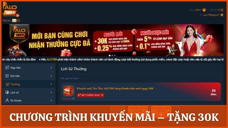Chương trình khuyến mãi – tặng 30K dành cho thành viên mới tham gia vào nhà cái