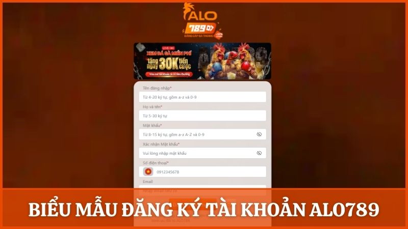 Giao diện biểu mẫu đăng ký tài khoản thành viên Alo789 cho người mới